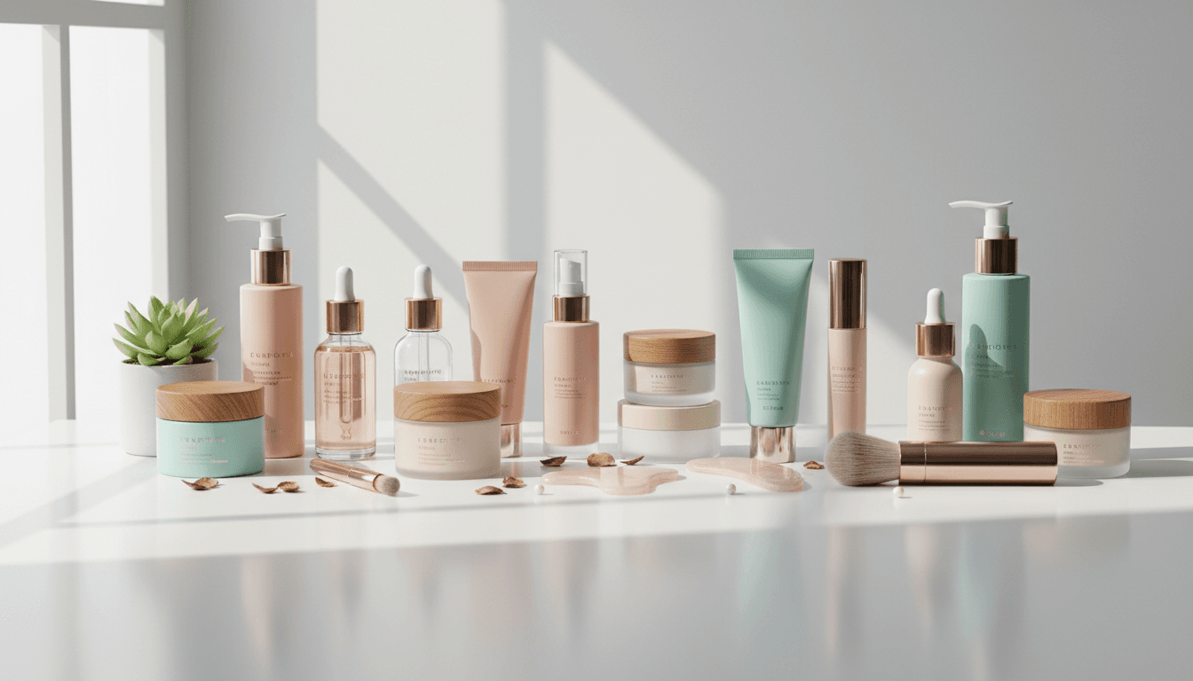 Assorted beauty products displayed neatly with soft natural lighting