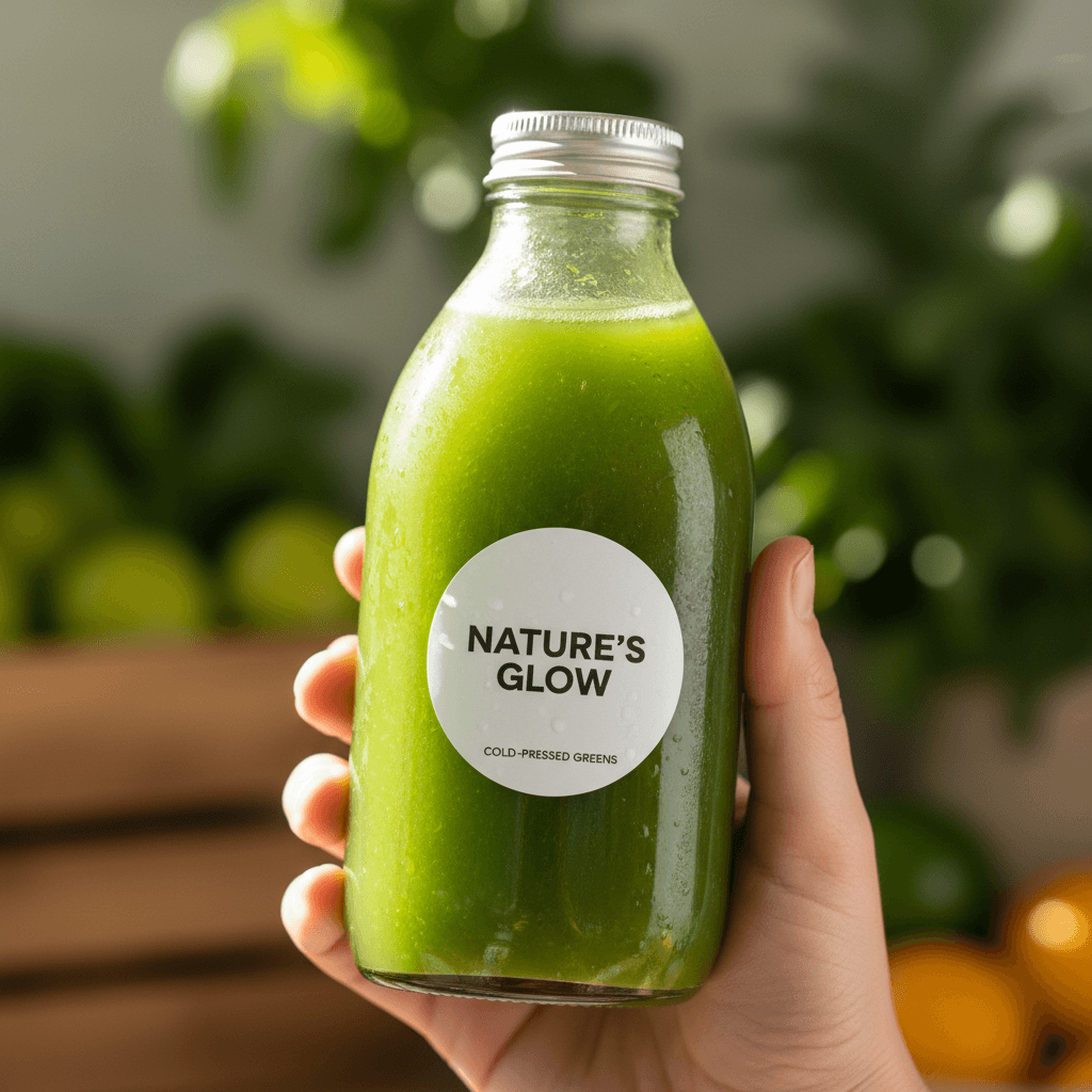 Facial cleanser bottle beside fresh green leaves